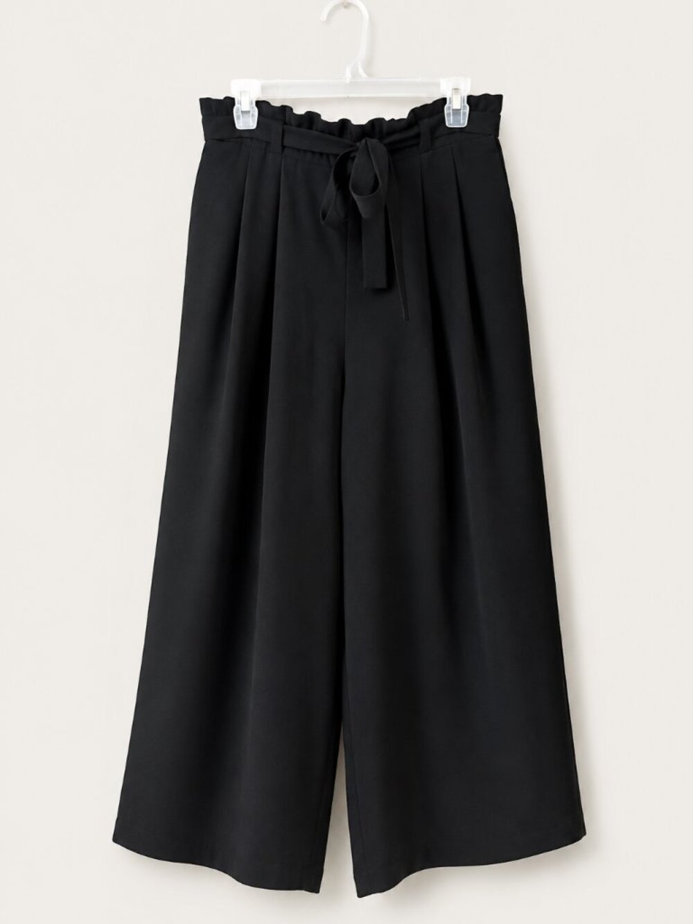 Zara Basic Black Paperbag Waist Cropped Wide Leg Pants US M Mexico 28